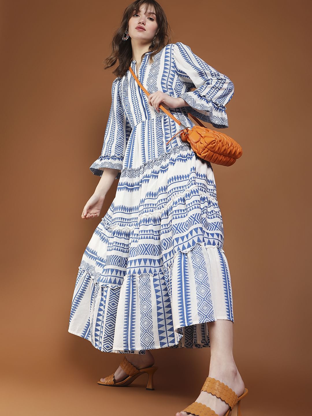 Blue Aztec Print Maxi Dress