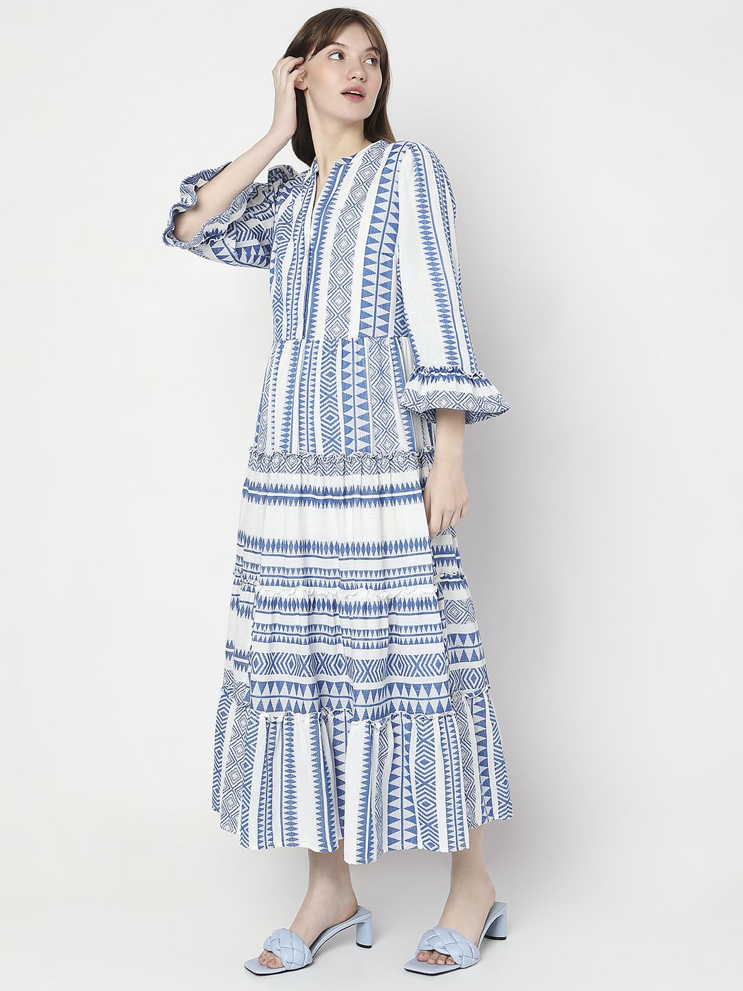 Blue Aztec Print Maxi Dress