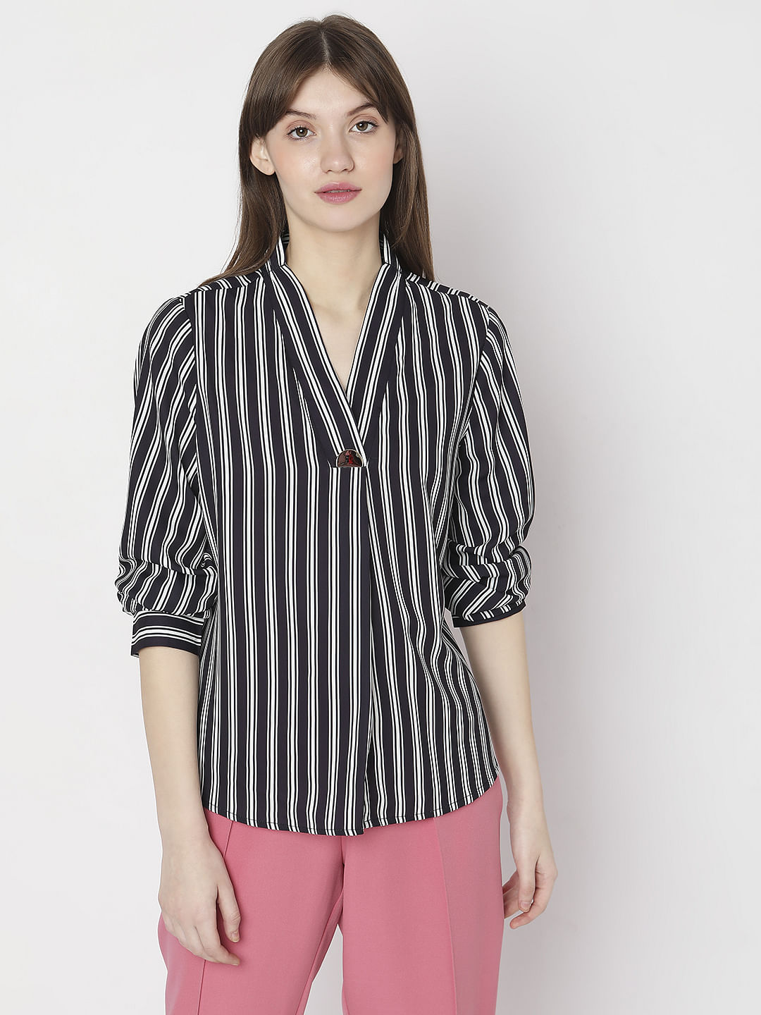 Black Striped Full Sleeves Top