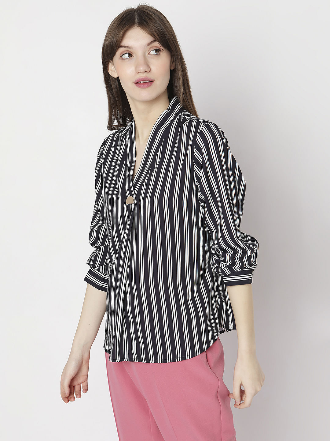 Black Striped Full Sleeves Top