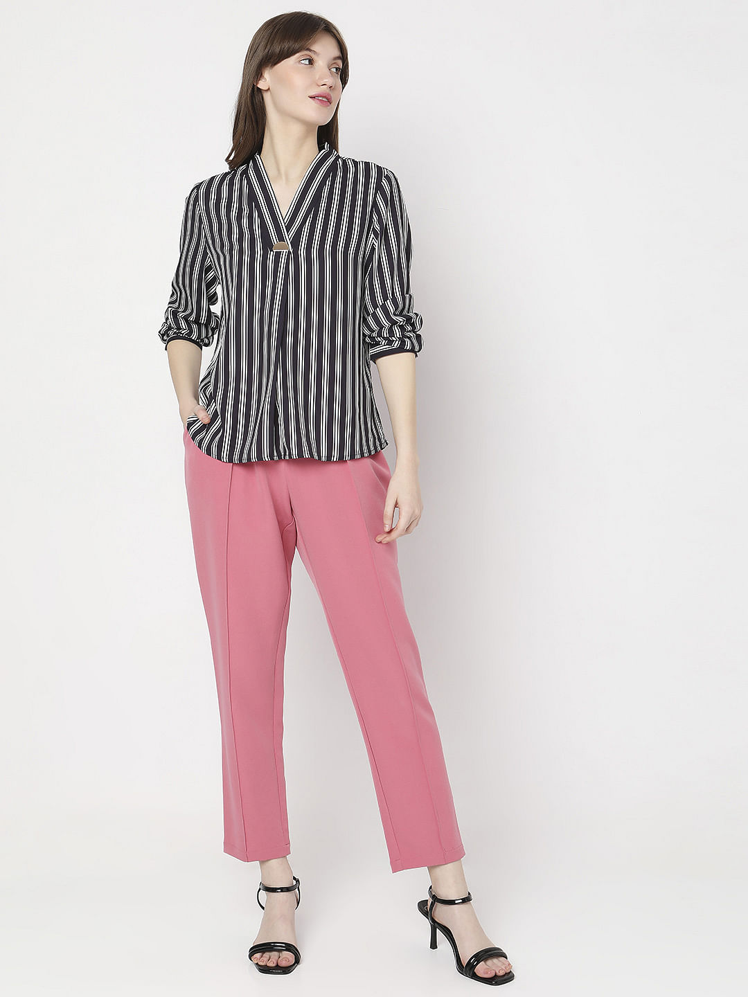 Black Striped Full Sleeves Top