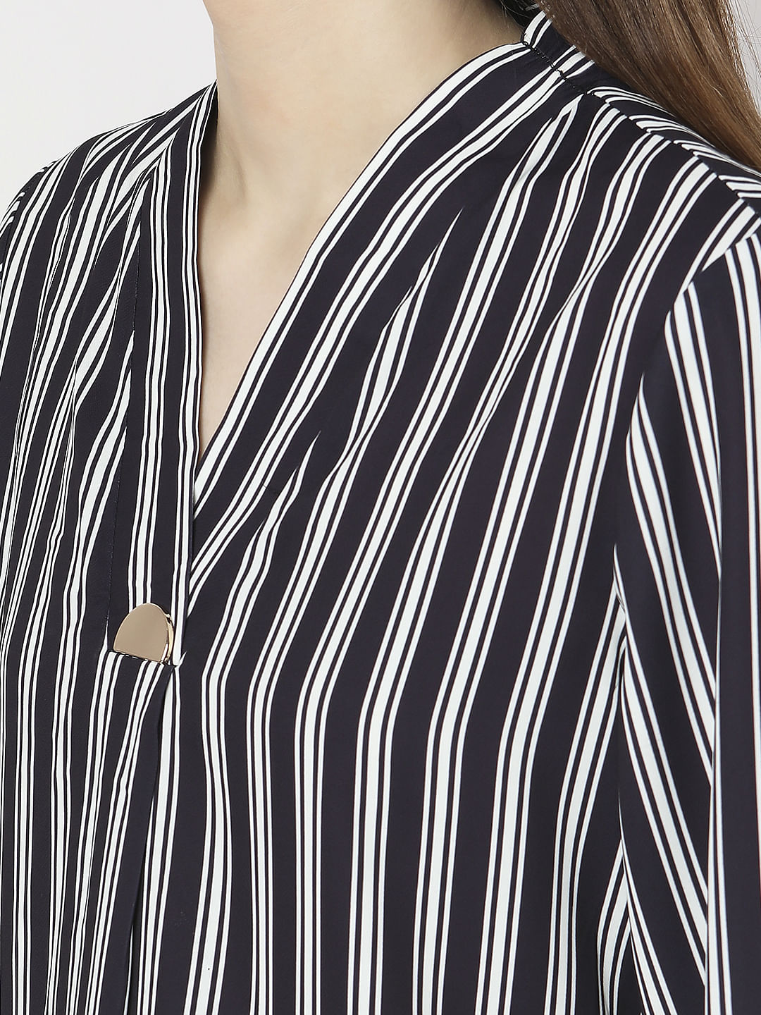 Black Striped Full Sleeves Top