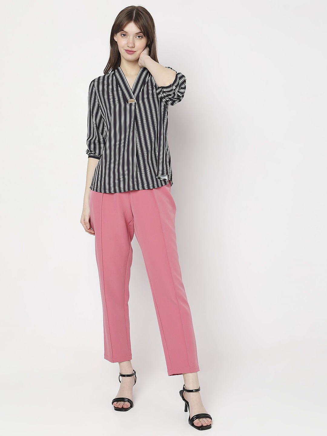 Black Striped Full Sleeves Top