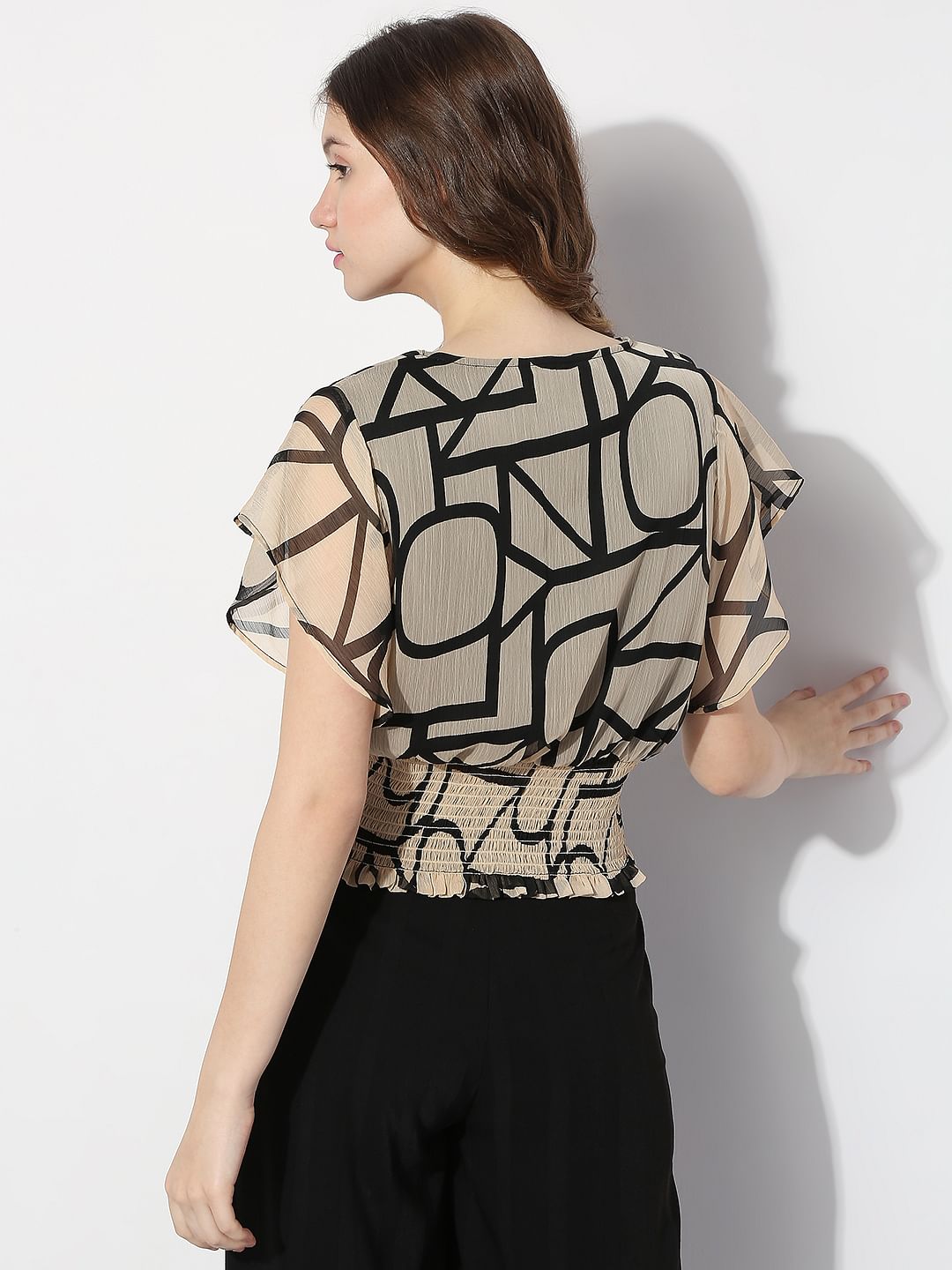 Beige Typographic Print Top