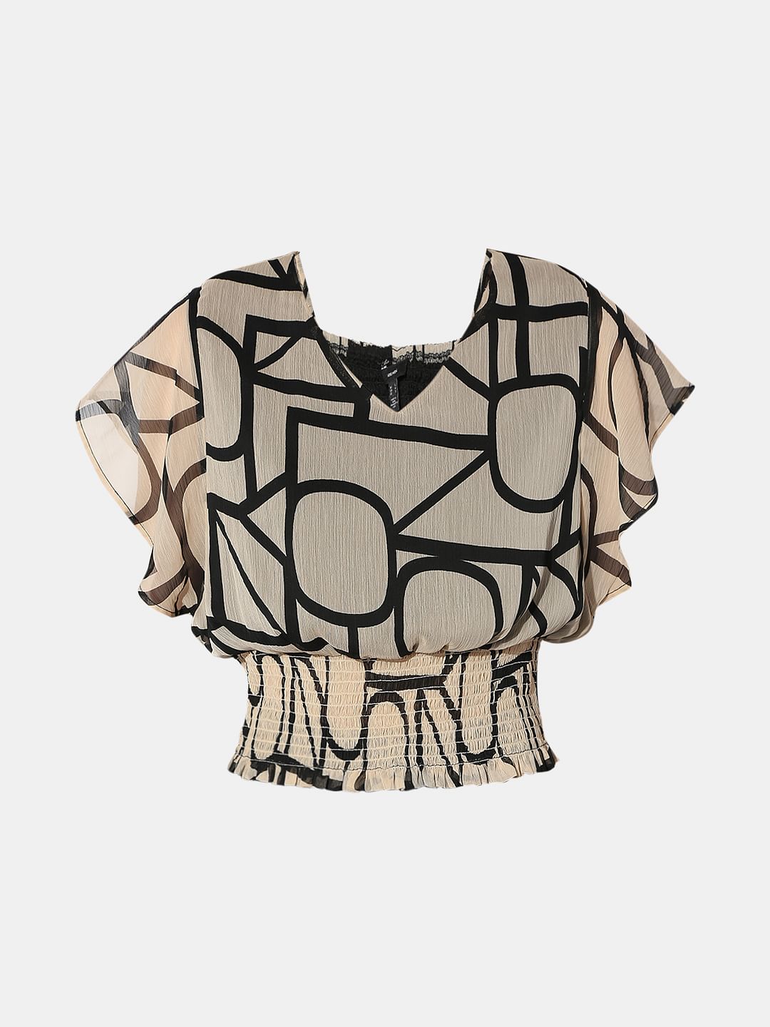 Beige Typographic Print Top