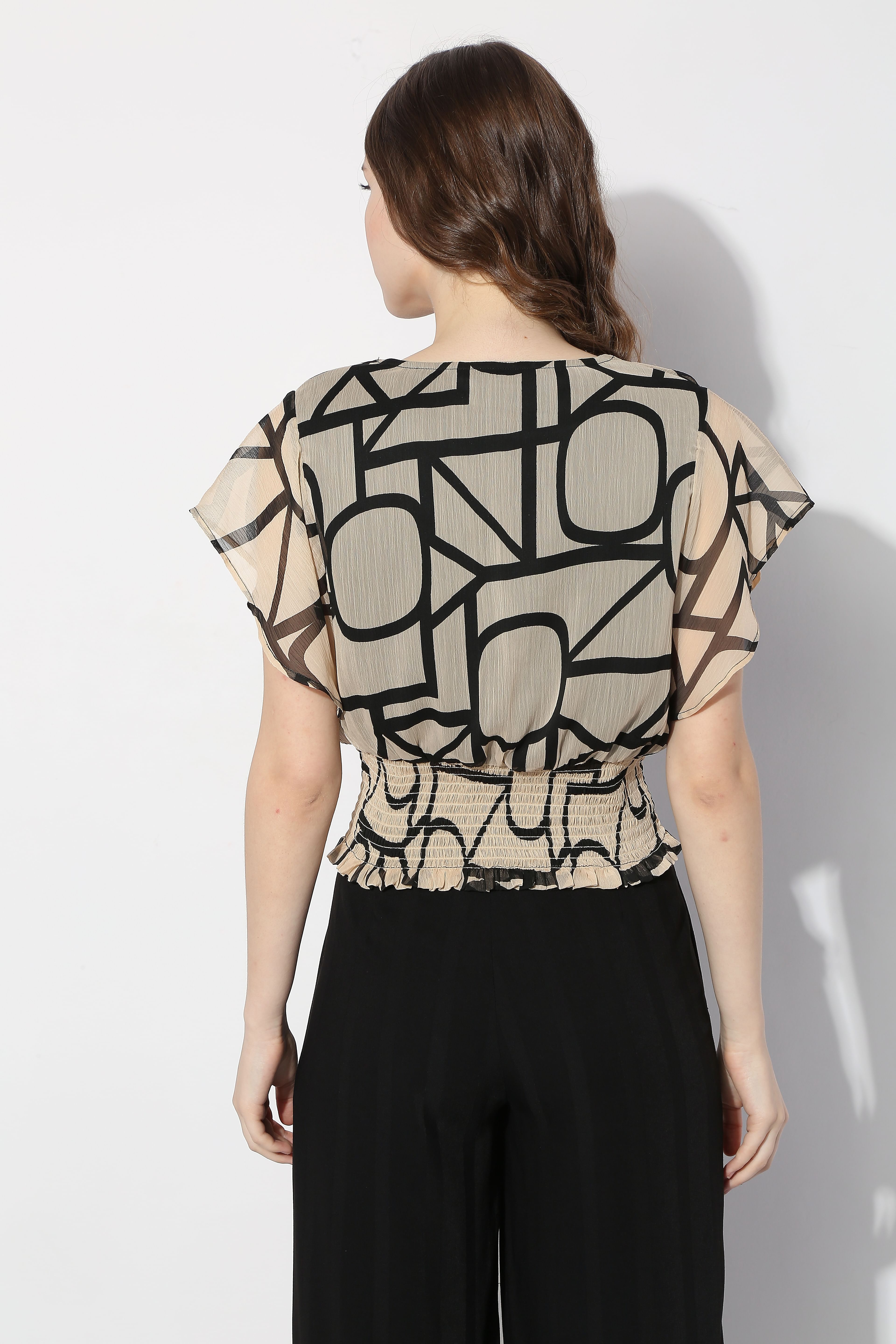 Beige Typographic Print Top