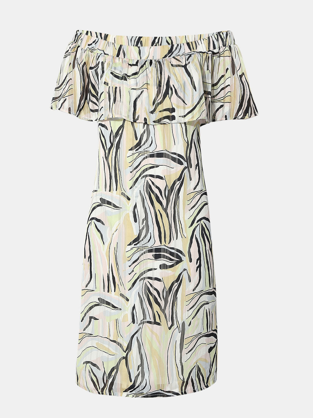 White Printed Off-Shoulder Midi Dress