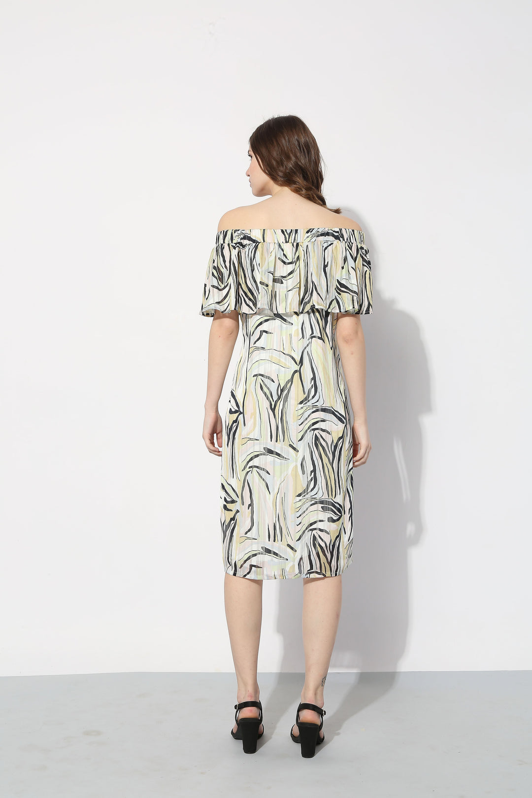 White Printed Off-Shoulder Midi Dress