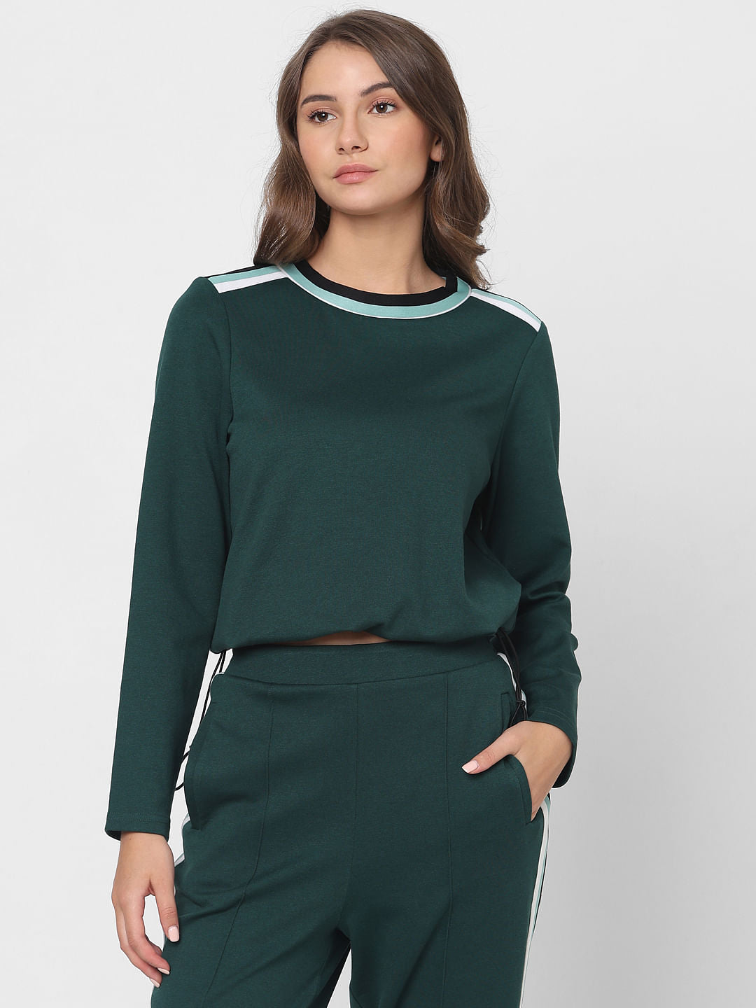 Green Tape Detail Co-Ord Set Sweatshirt