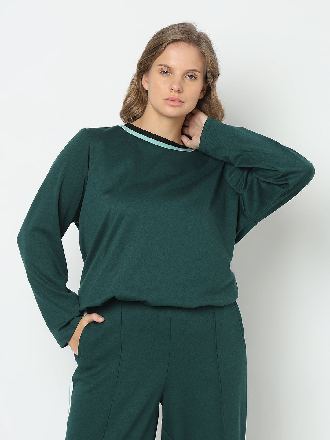 Curve Green Striped Co-Ord Set Sweatshirt