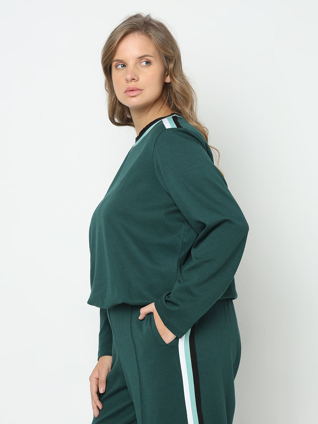 Curve Green Striped Co-Ord Set Sweatshirt