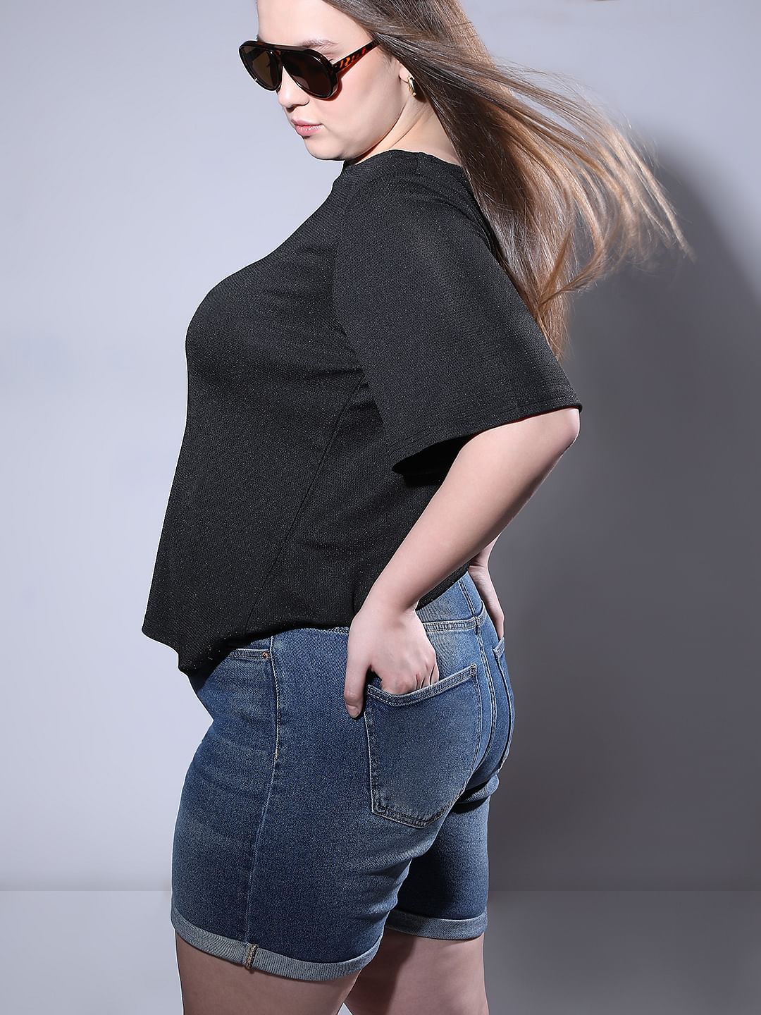Curve Black Shimmer Top