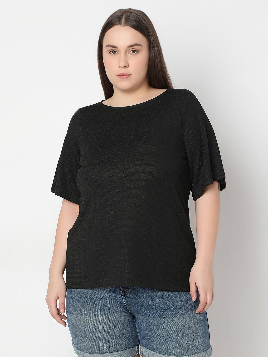 Curve Black Shimmer Top