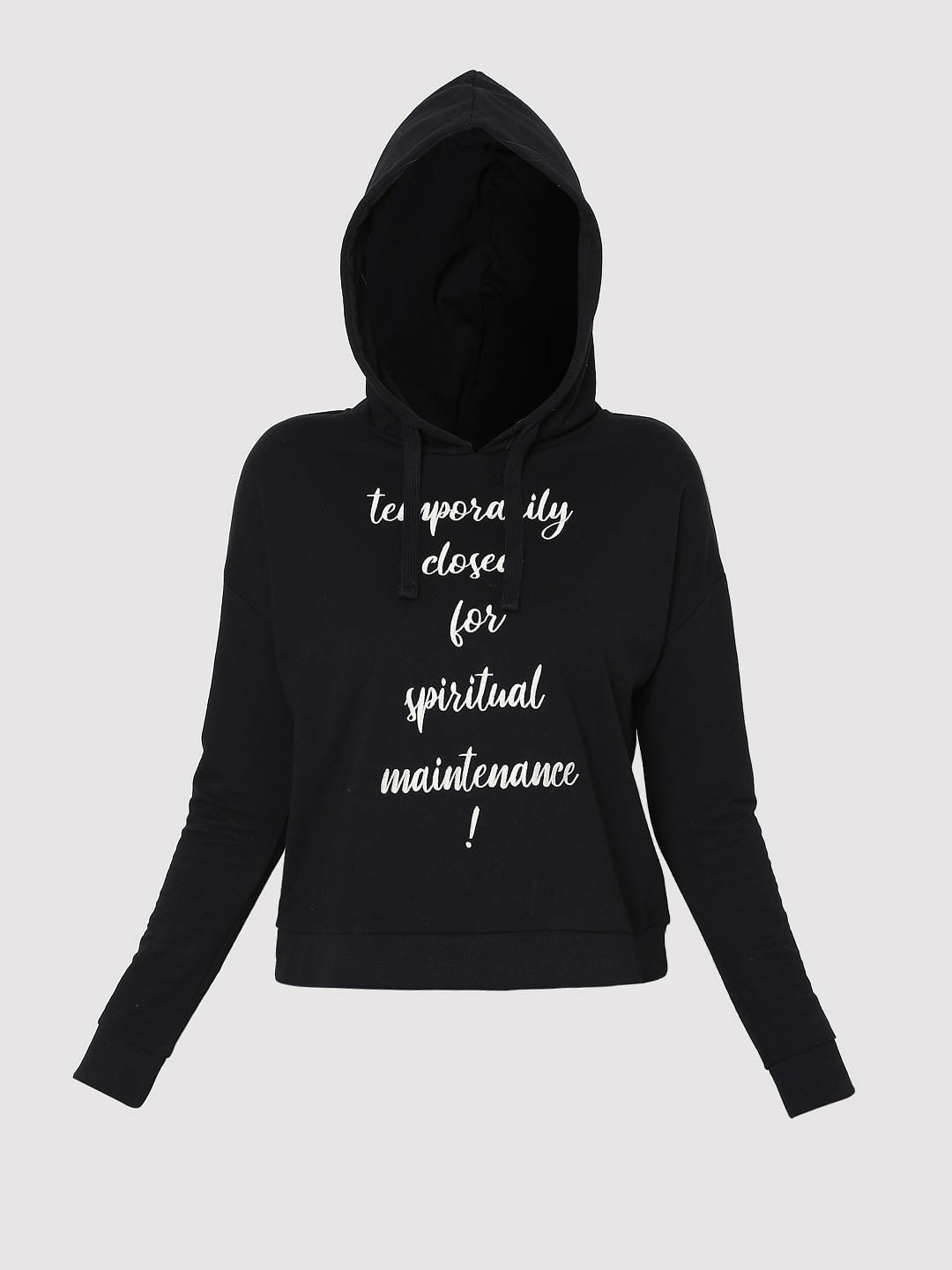 Black Slogan Print Hooded Sweatshirt