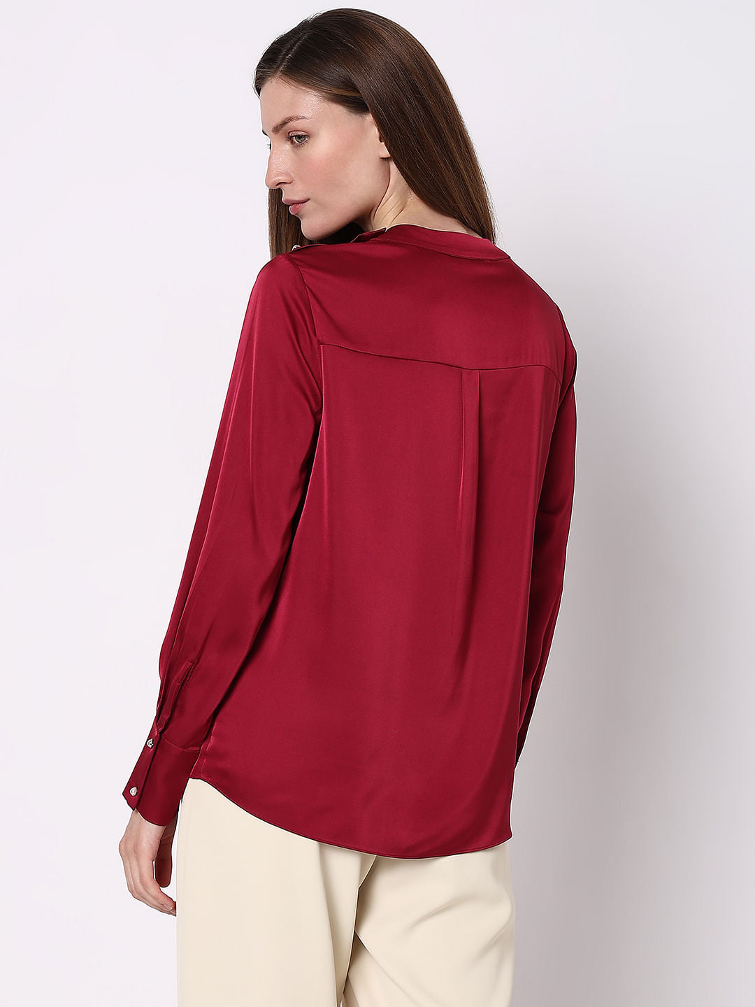 Red High Neck Satin Top