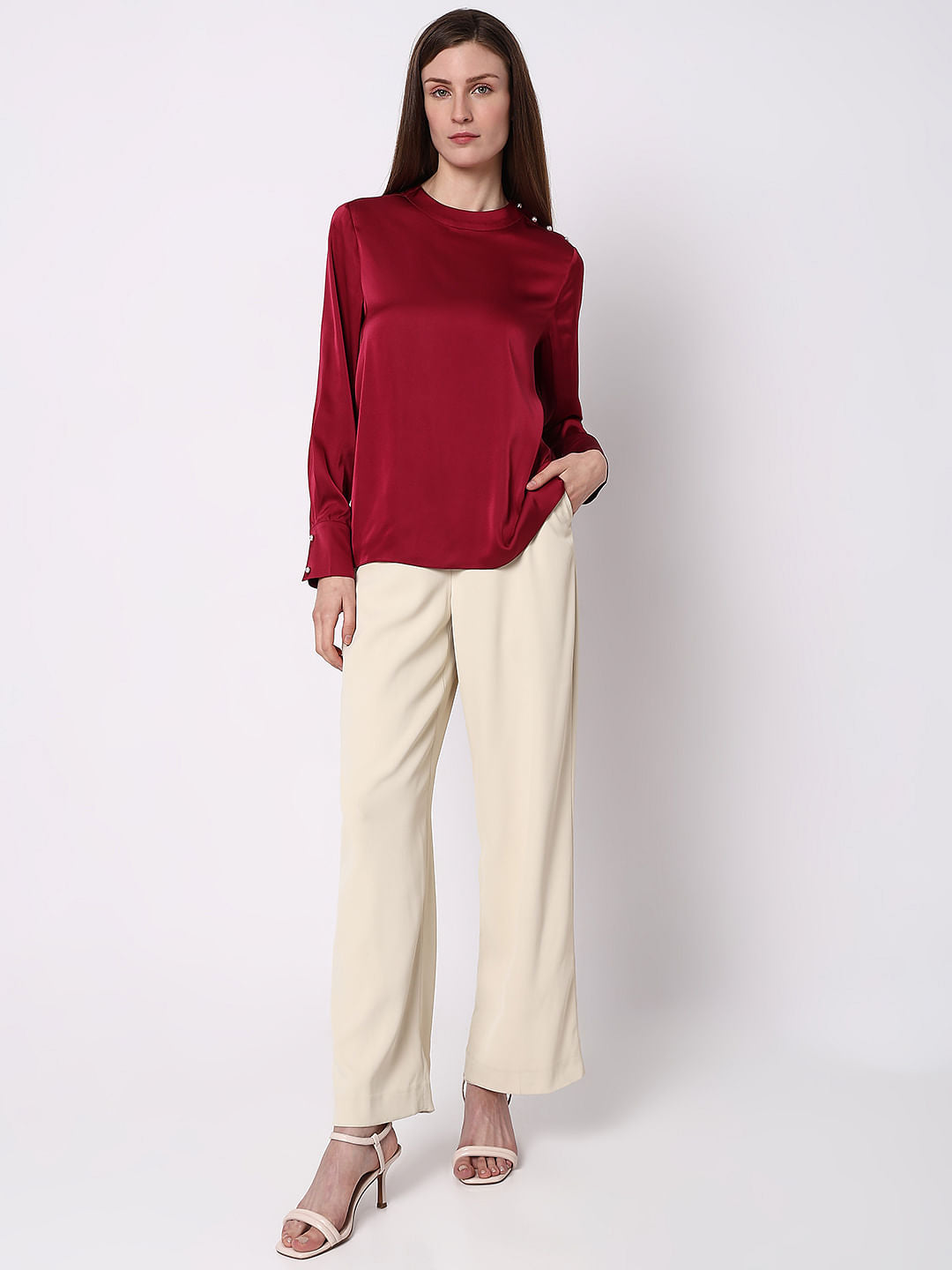 Red High Neck Satin Top