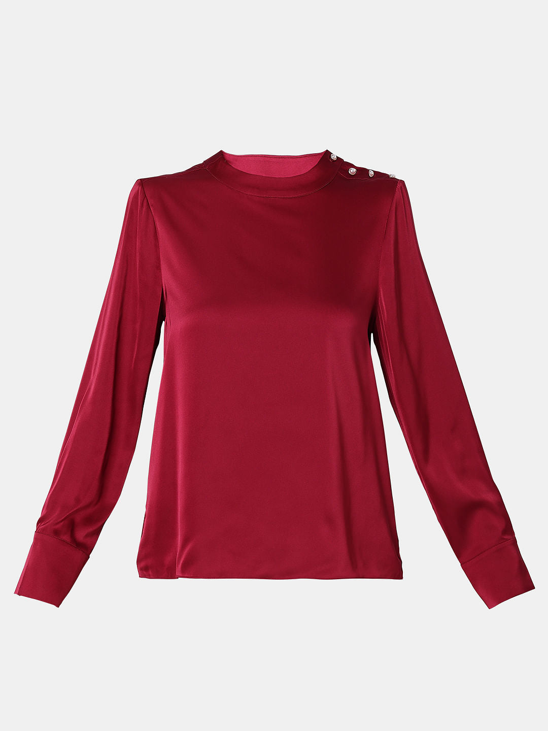 Red High Neck Satin Top