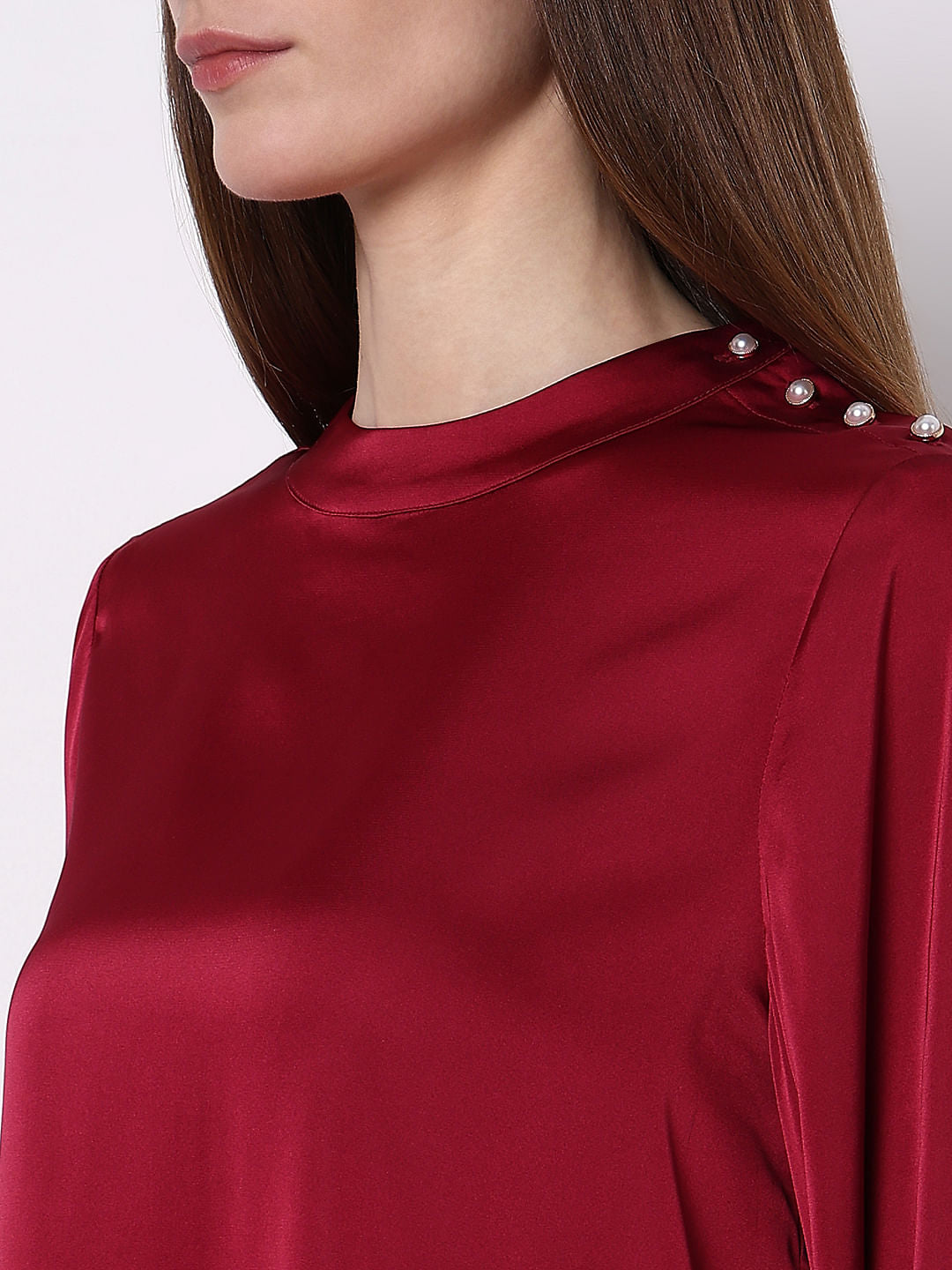Red High Neck Satin Top
