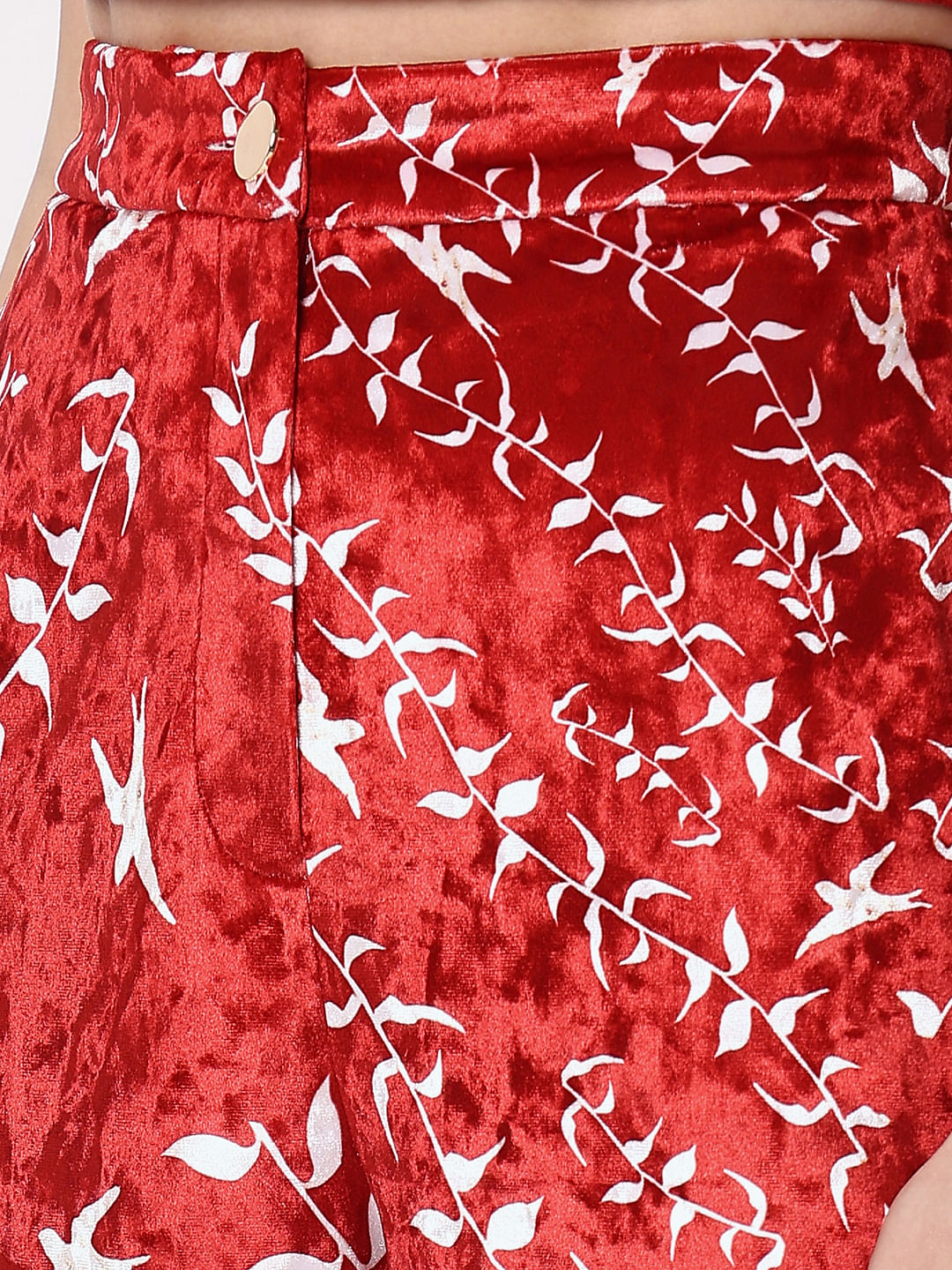 Red High Rise Printed Velvet Pants