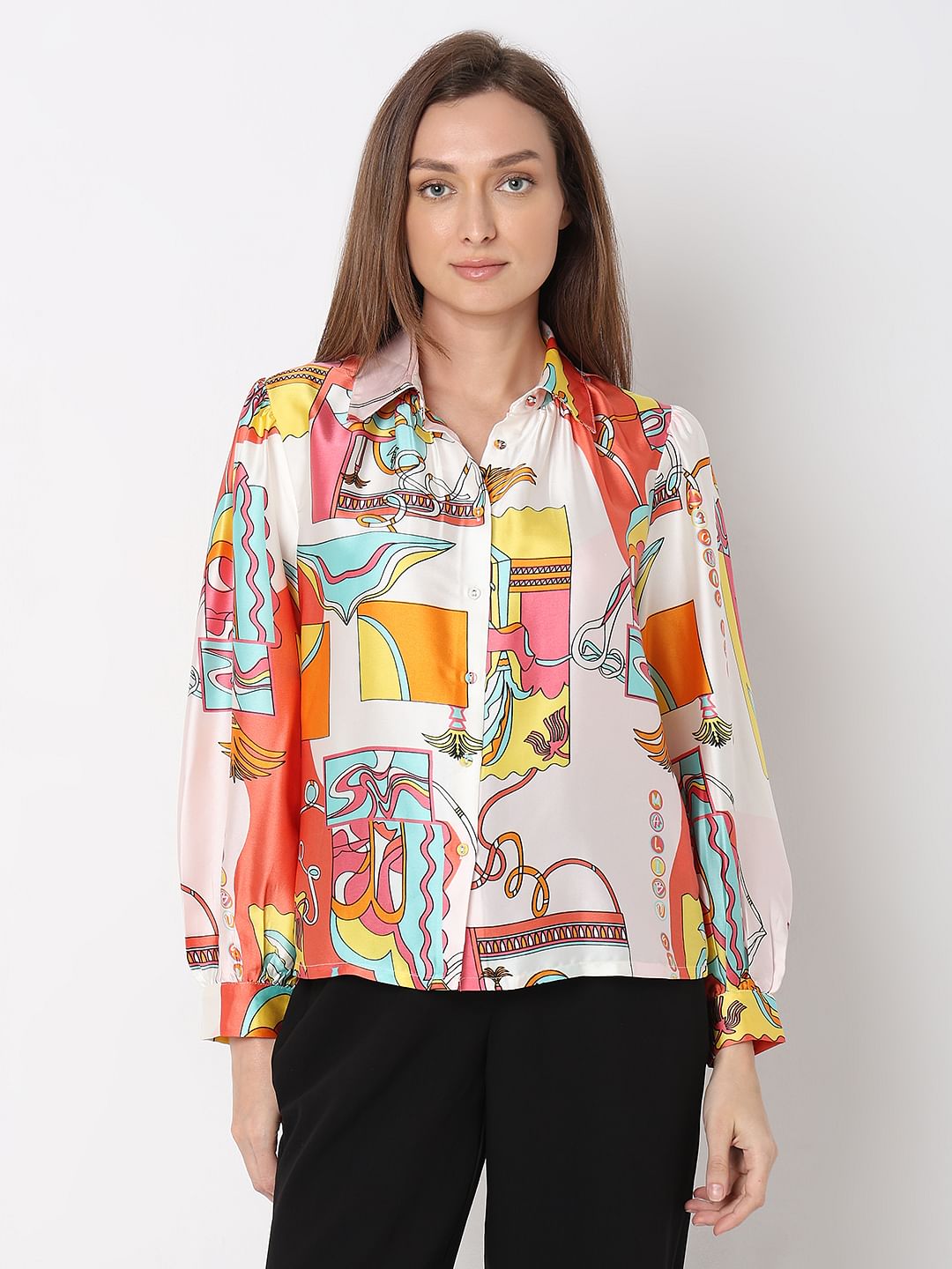 Peach Printed Satin Shirt