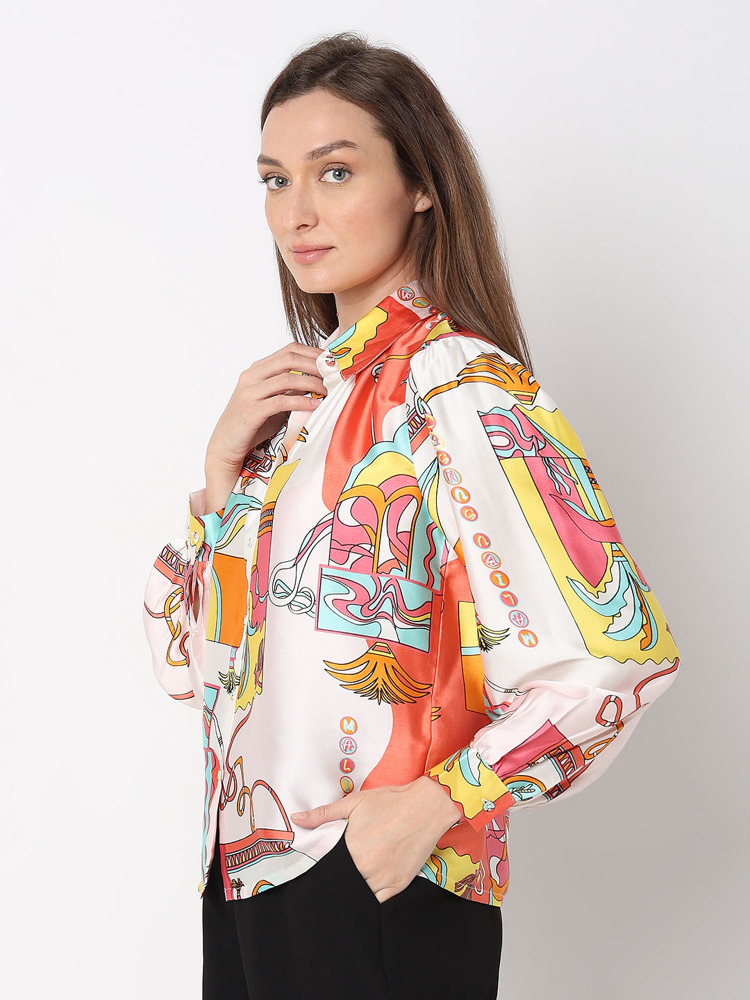 Peach Printed Satin Shirt