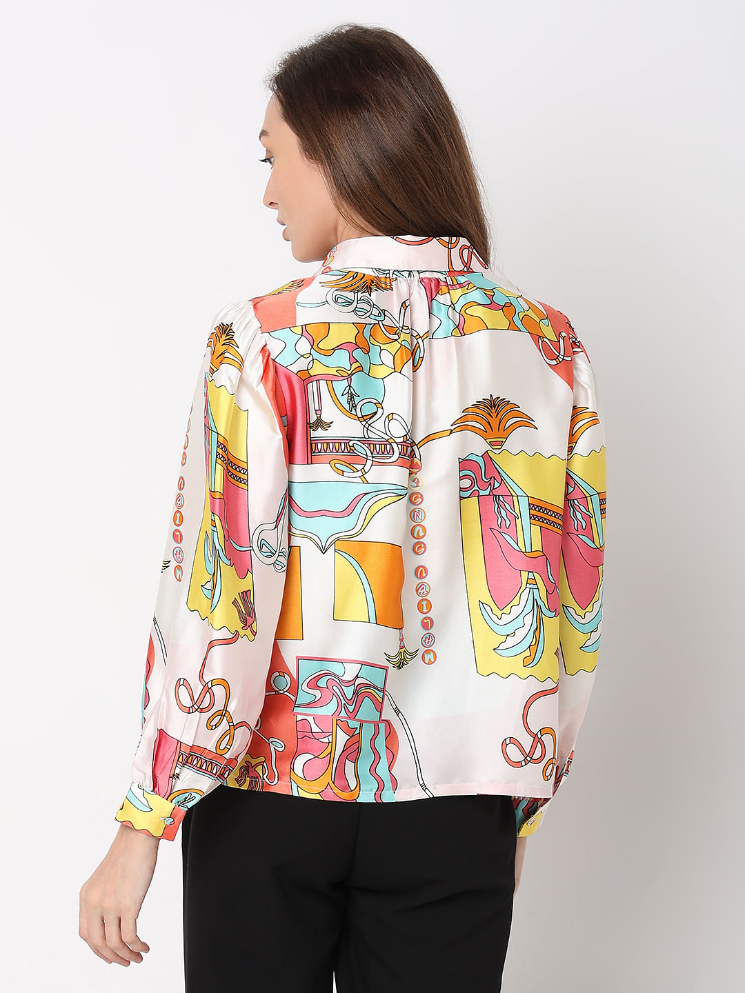 Peach Printed Satin Shirt