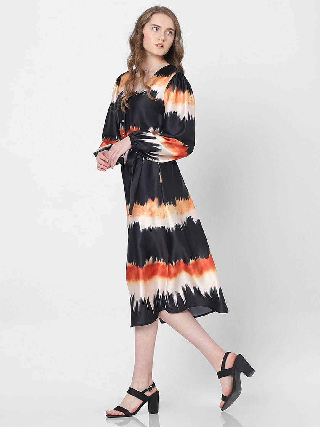 Black Watercolour Printed Midi Dress