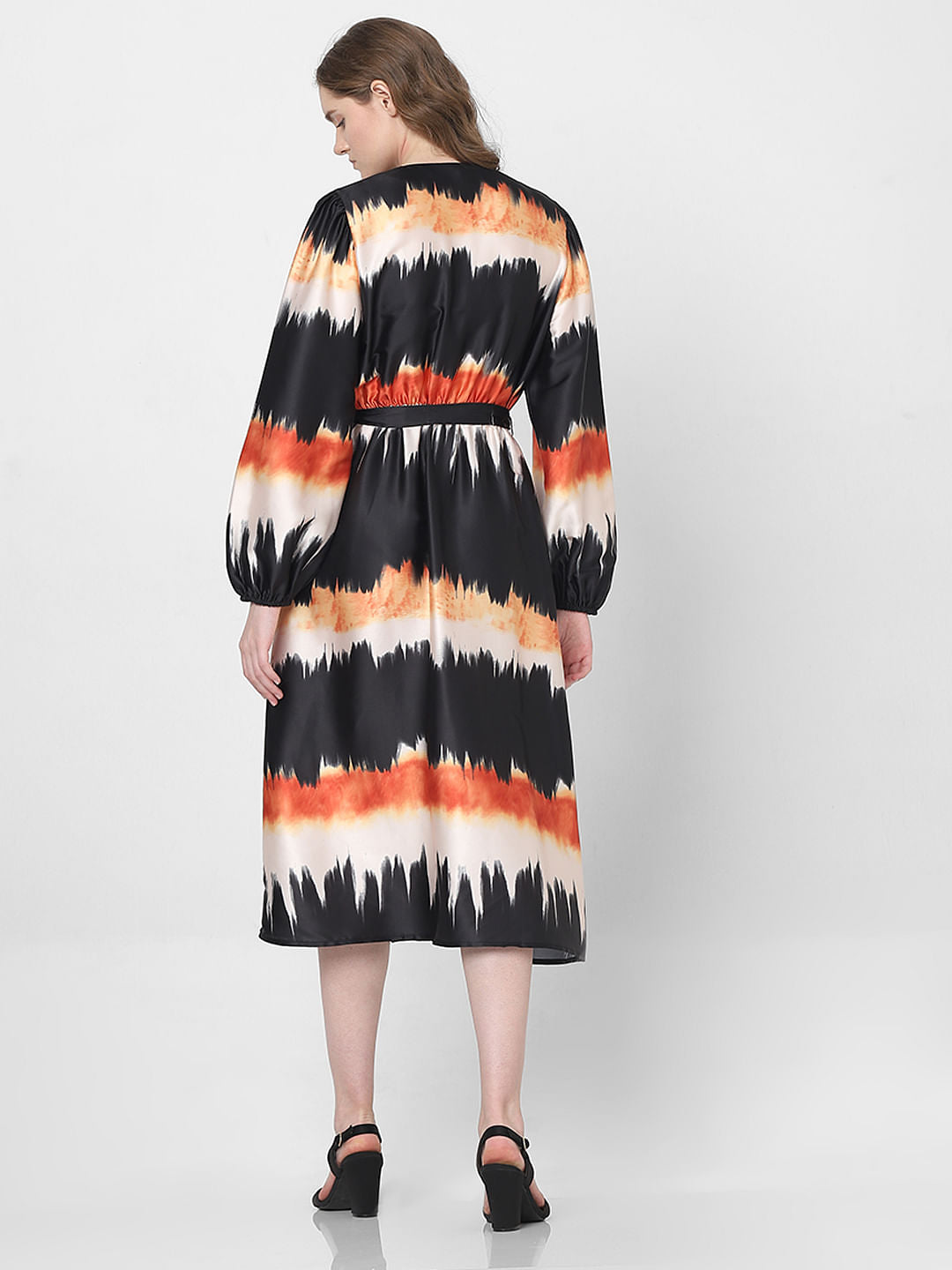 Black Watercolour Printed Midi Dress