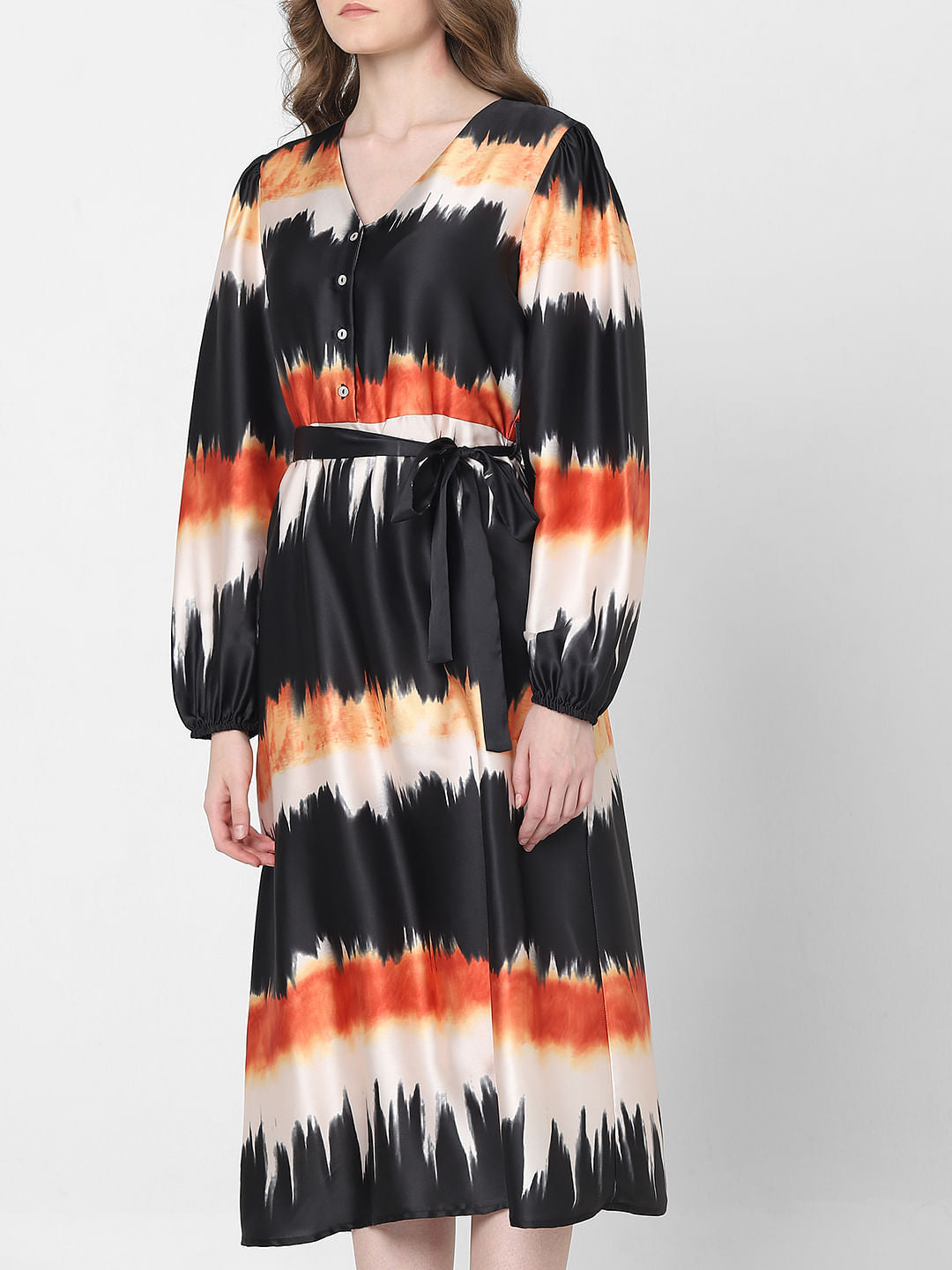 Black Watercolour Printed Midi Dress