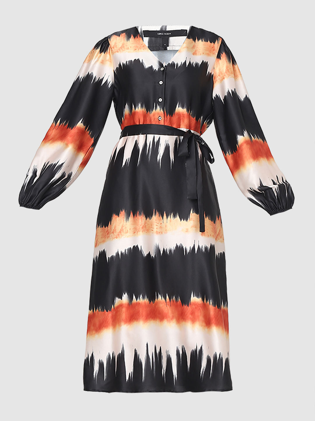 Black Watercolour Printed Midi Dress