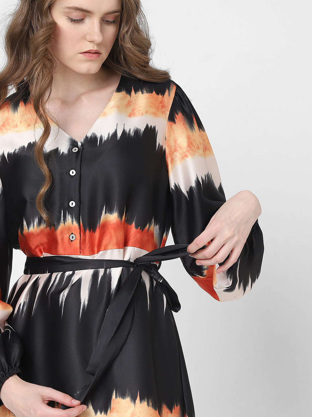 Black Watercolour Printed Midi Dress