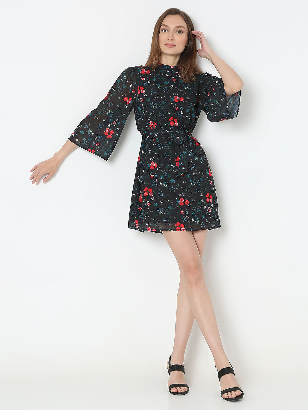 Black Floral Print Dress