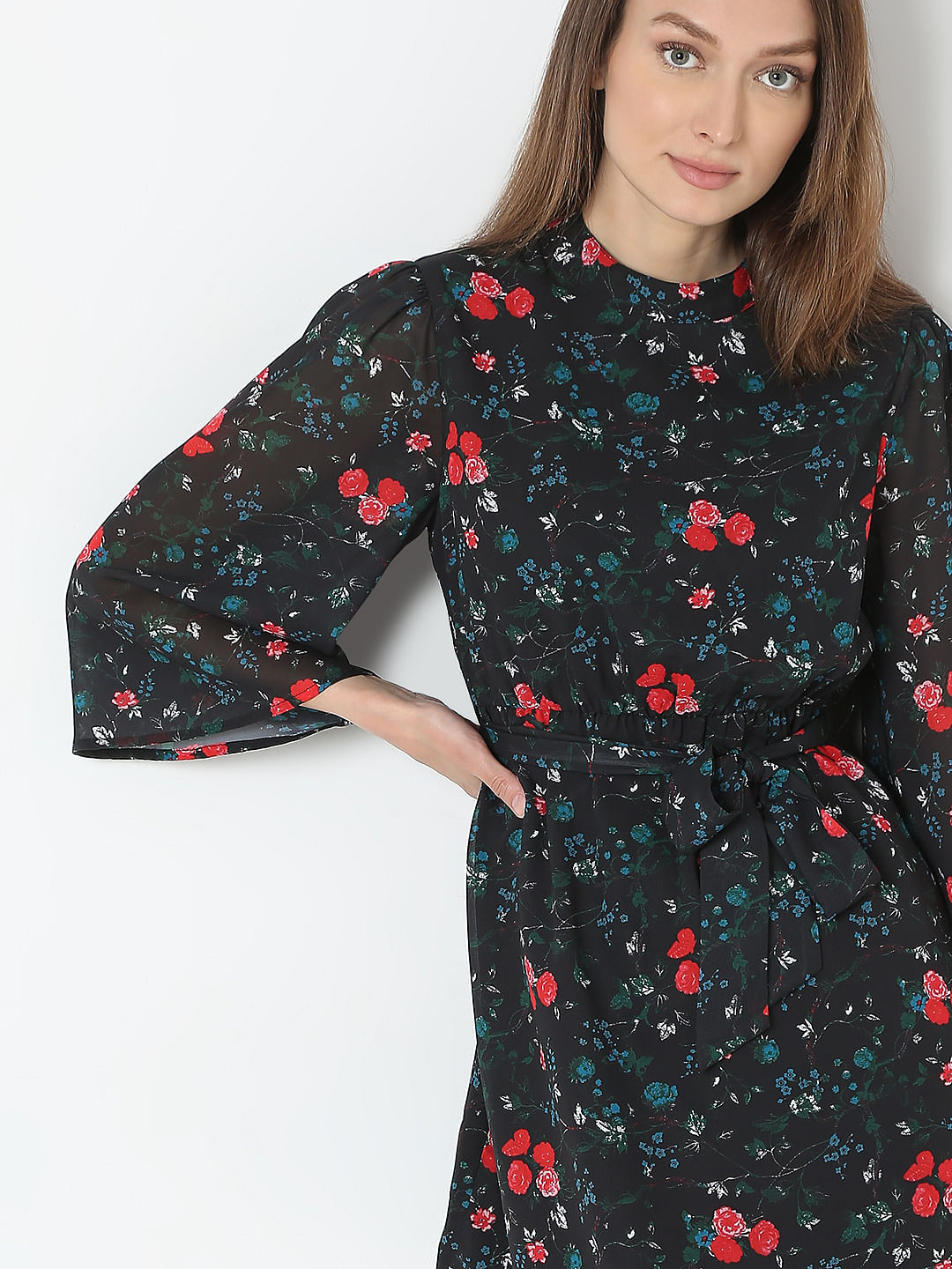 Black Floral Print Dress