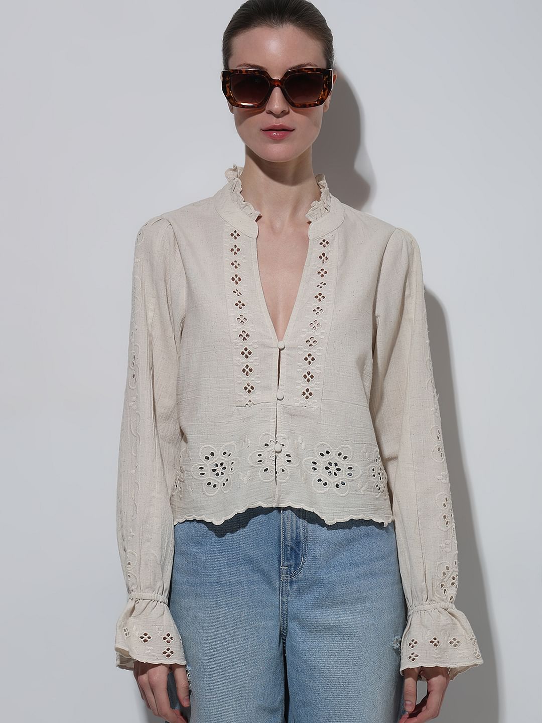 Ecru Schiffli Detail Top