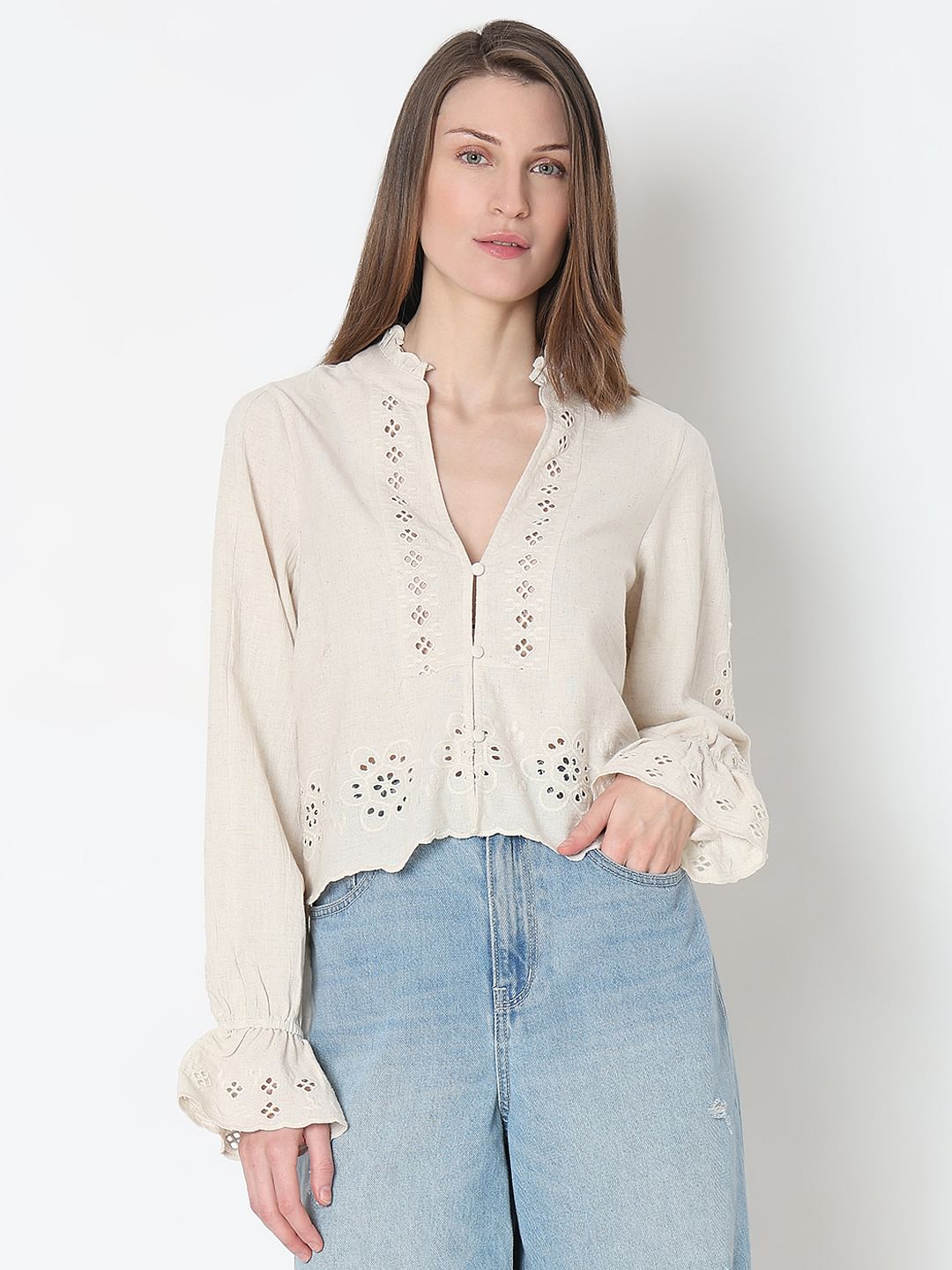 Ecru Schiffli Detail Top