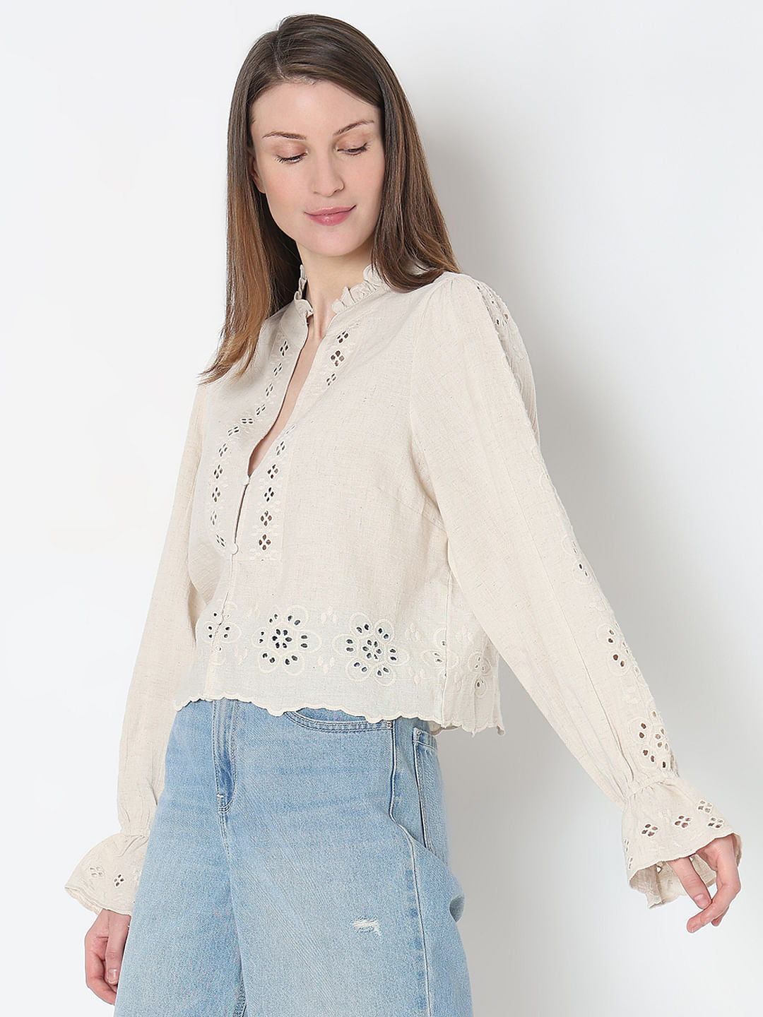 Ecru Schiffli Detail Top