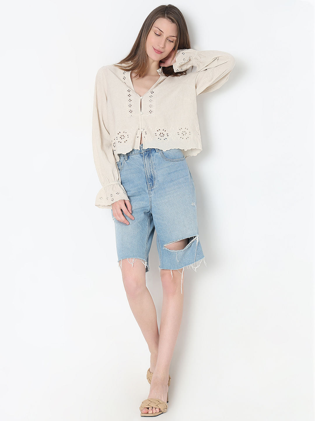 Ecru Schiffli Detail Top