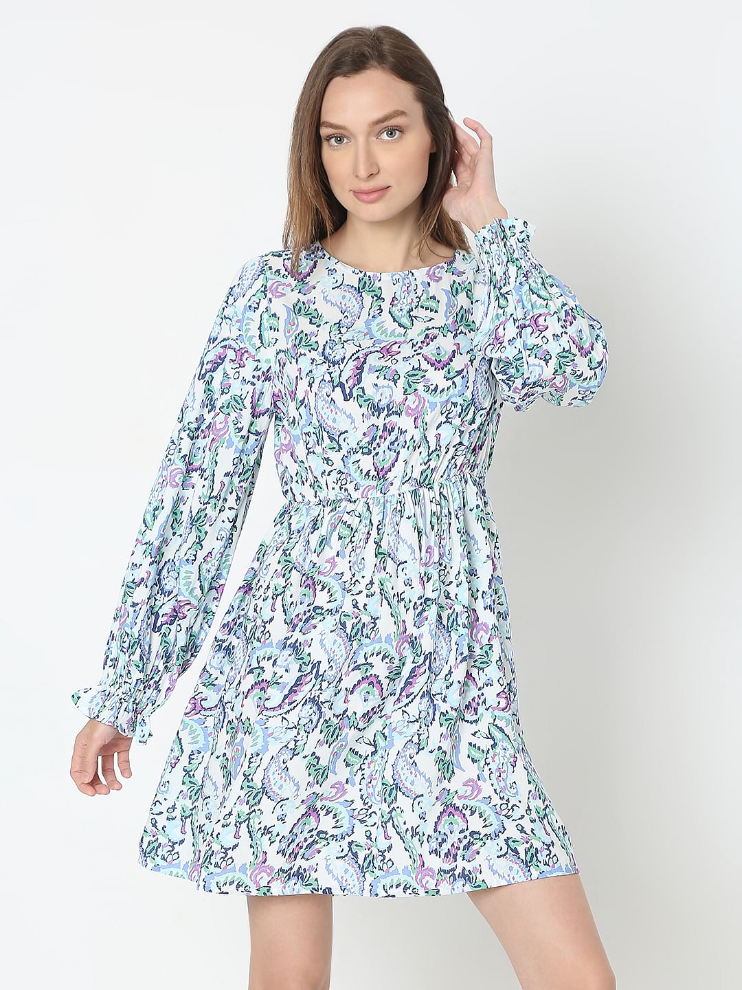 Light Blue Printed Mini Dress