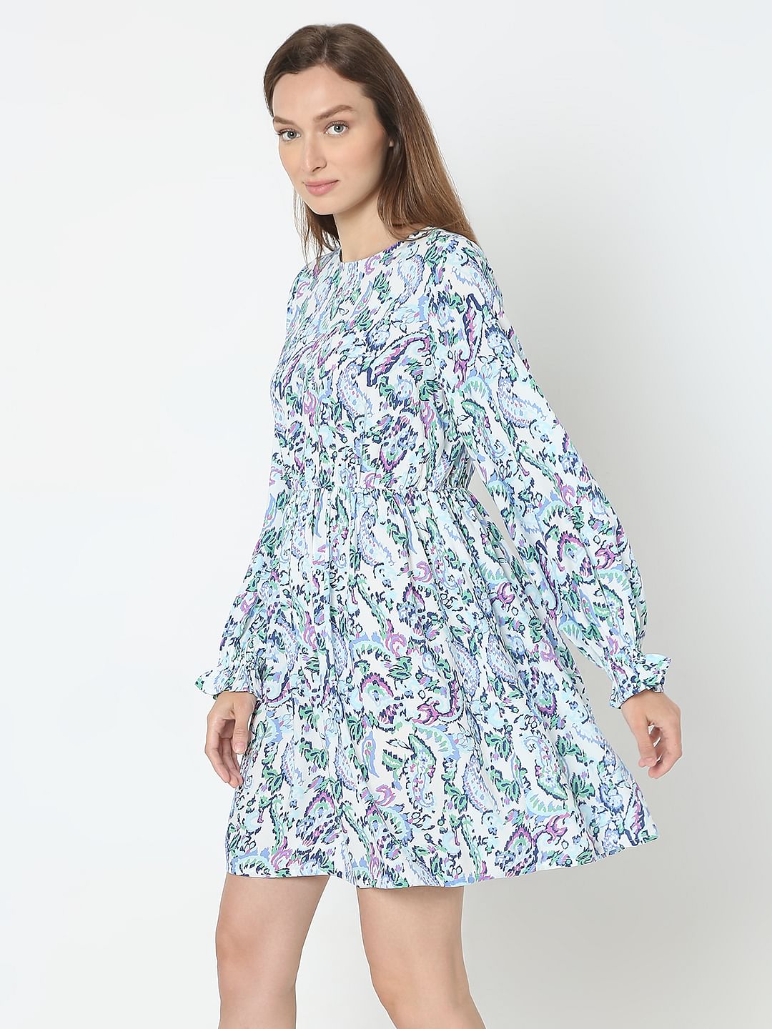 Light Blue Printed Mini Dress