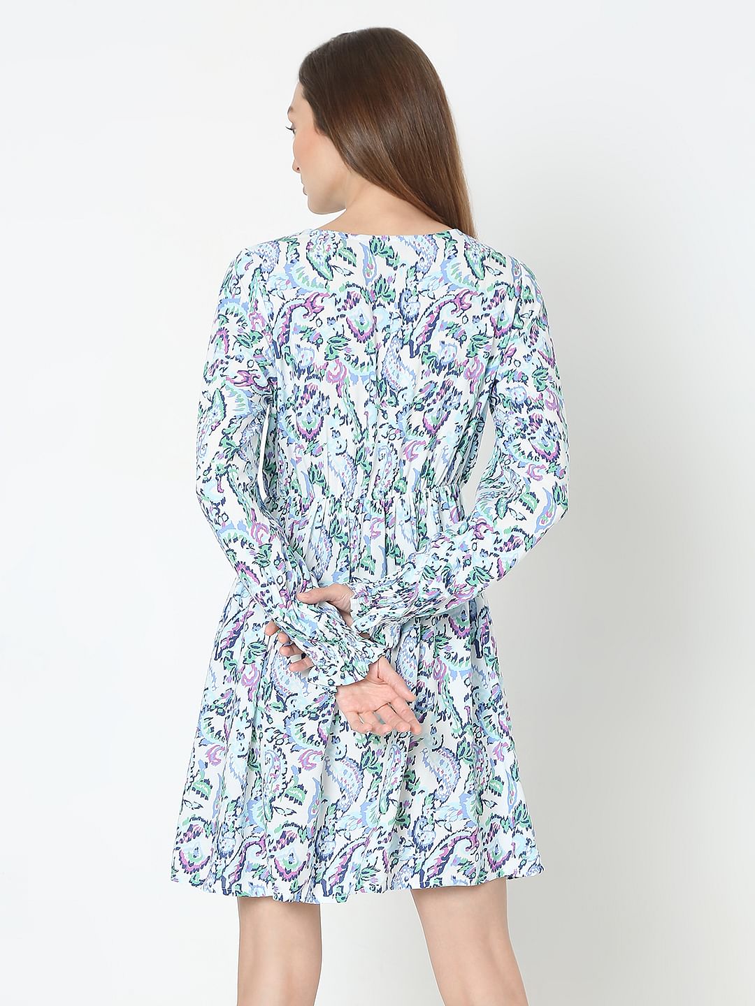 Light Blue Printed Mini Dress