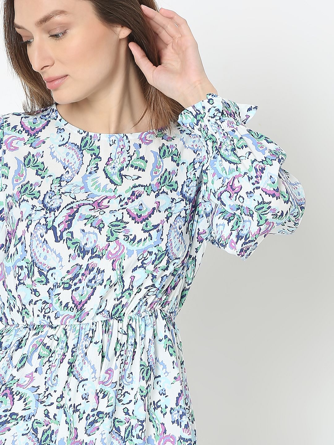 Light Blue Printed Mini Dress