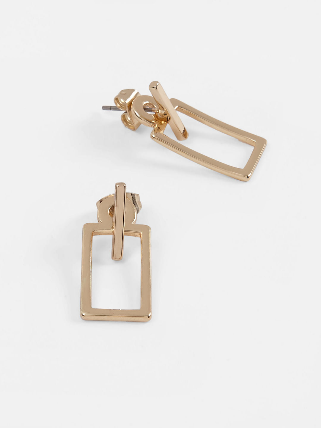 Golden Rectangular Drop Earrings