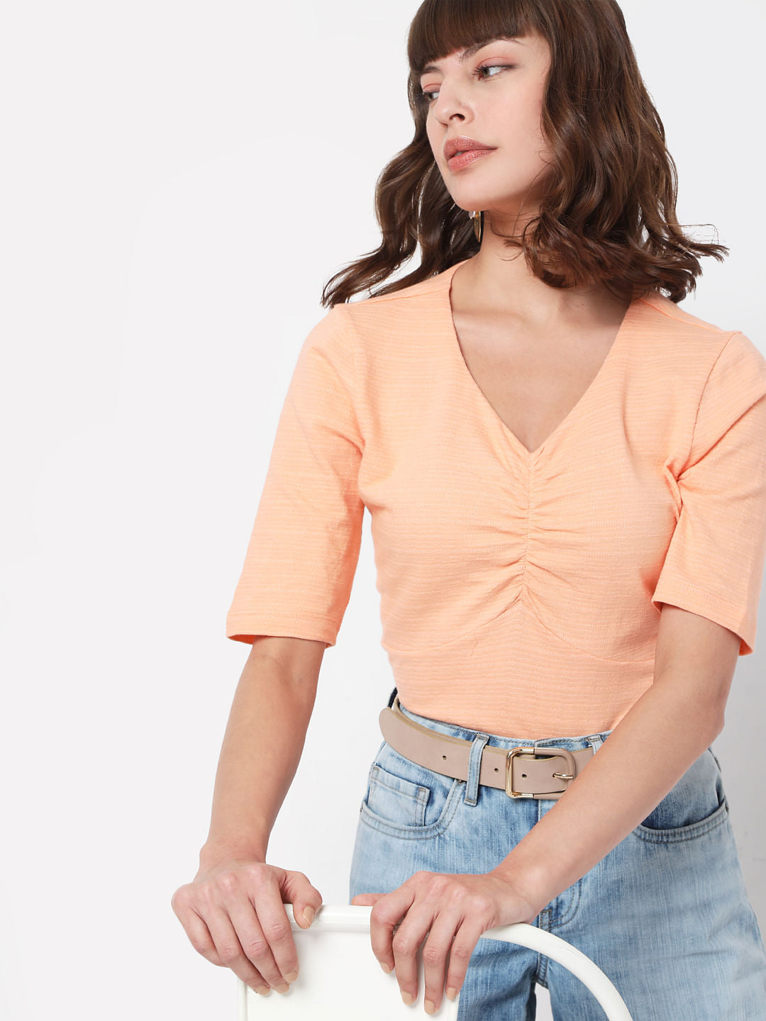Coral V Neck Top