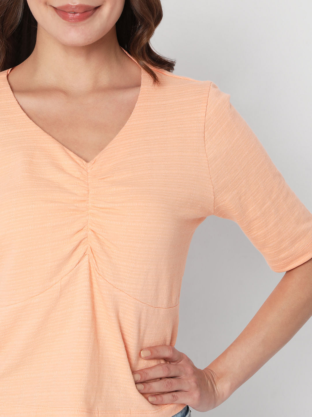 Coral V Neck Top