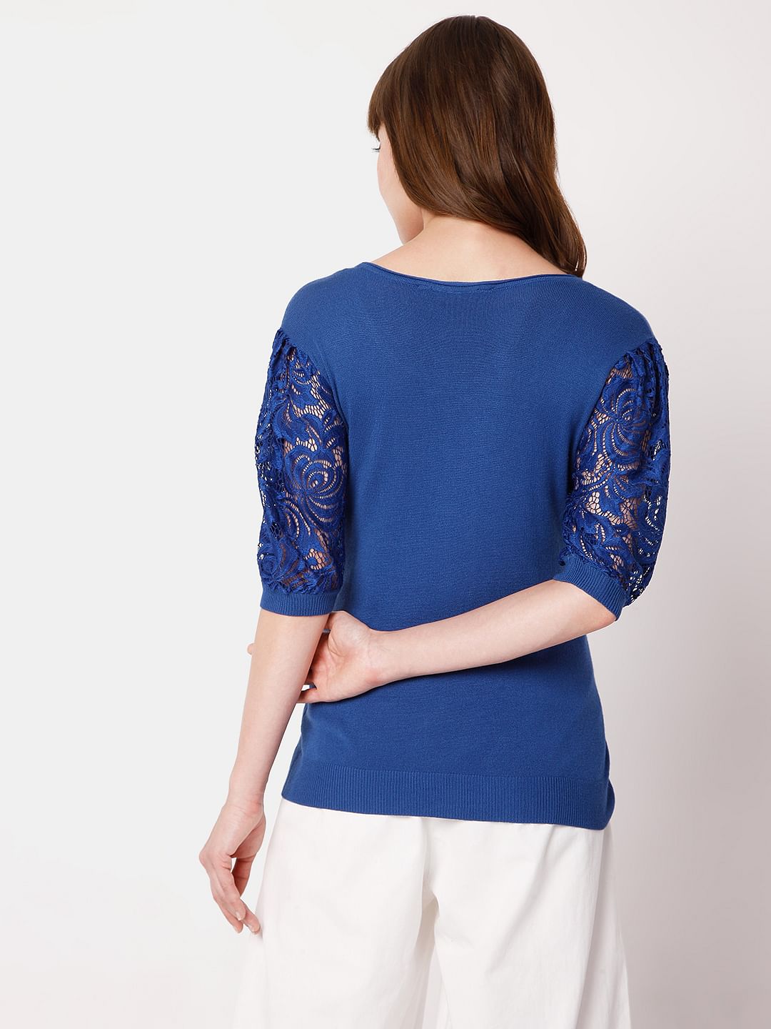 Blue Lace Sleeves Top