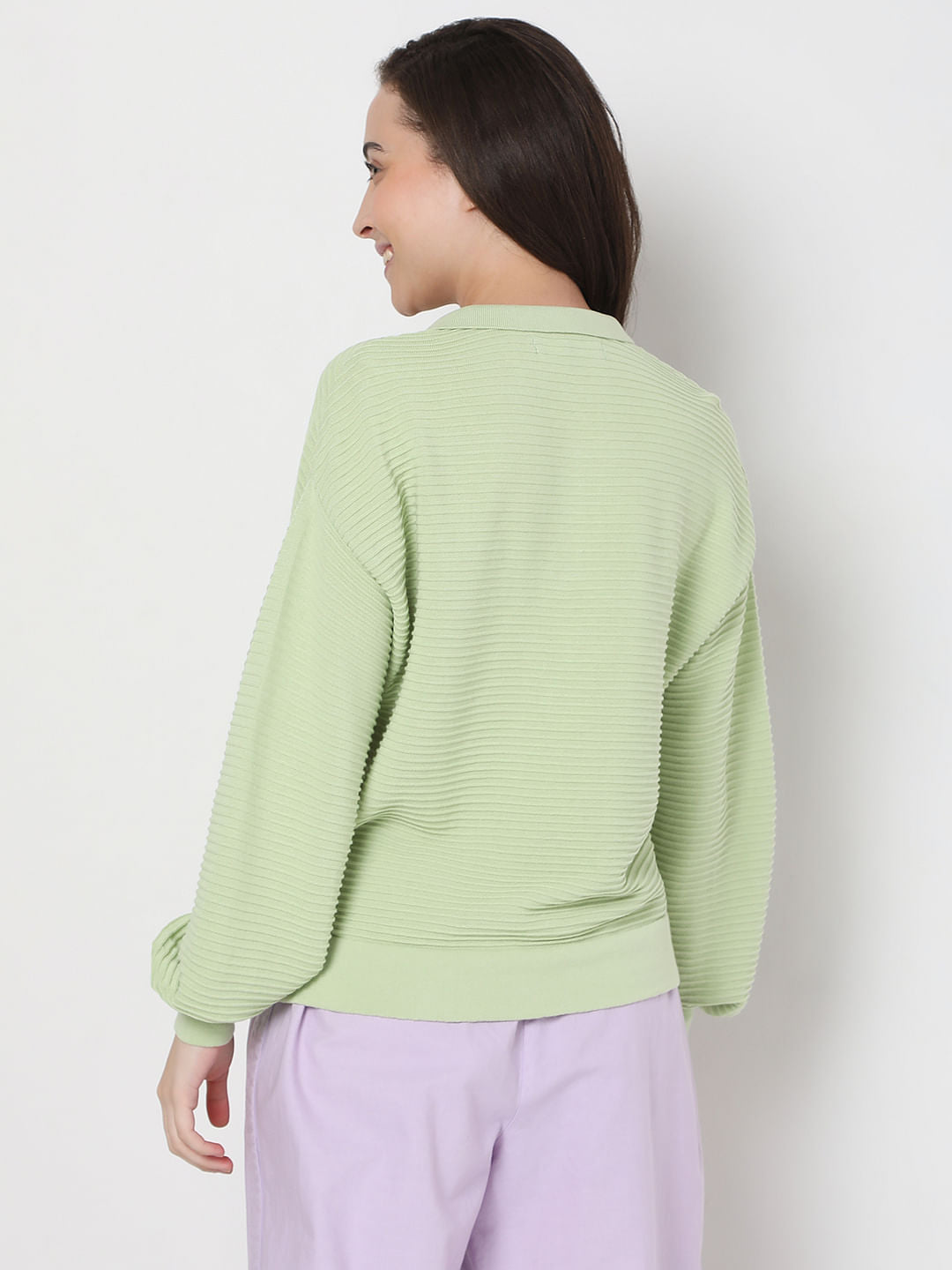 Light Green Striped Co-Ord Set Polo T-Shirt