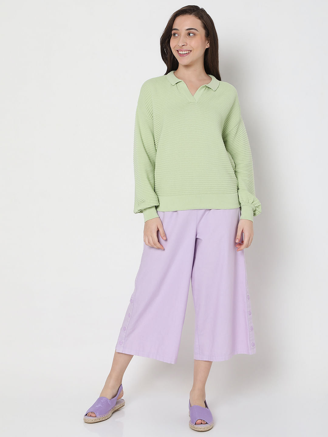 Light Green Striped Co-Ord Set Polo T-Shirt