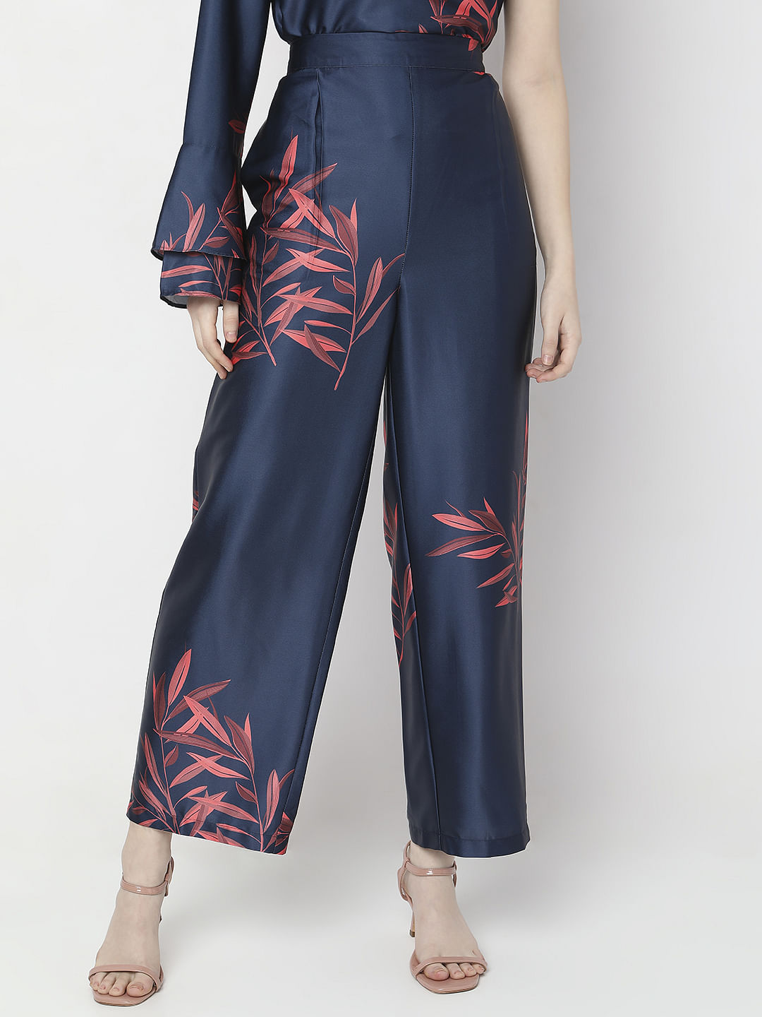 Navy Blue High Rise Floral Co-Ord Set Pants