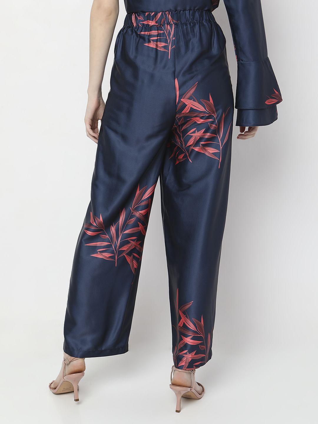 Navy Blue High Rise Floral Co-Ord Set Pants
