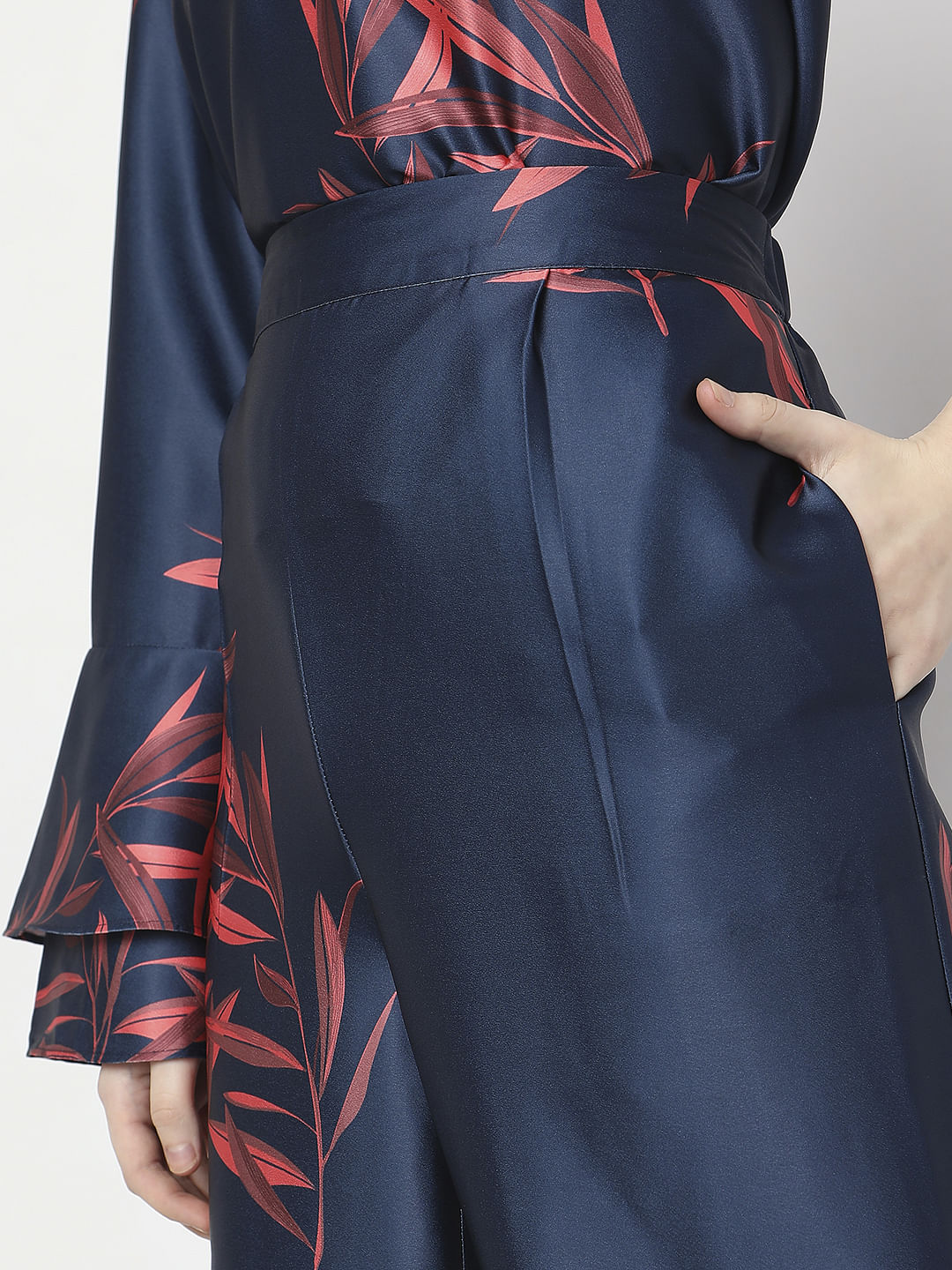 Navy Blue High Rise Floral Co-Ord Set Pants